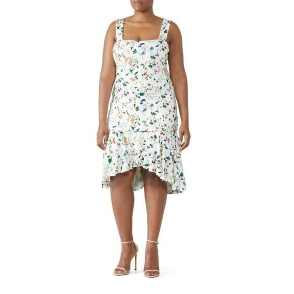 Alexia Admor Floral Dress Ruffle Flutter High Low Hem Strappy Dress SZ 14 NWT